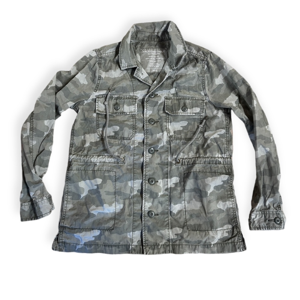 AE American Eagle Women's Sz S Camo Cinch Waist Utility Jacket Army Green